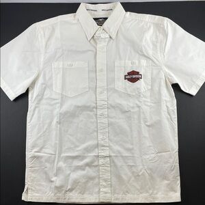 Harley-Davidson Button Down Shirt Off White Short Sleeve Logo Motorcycle Sz M
